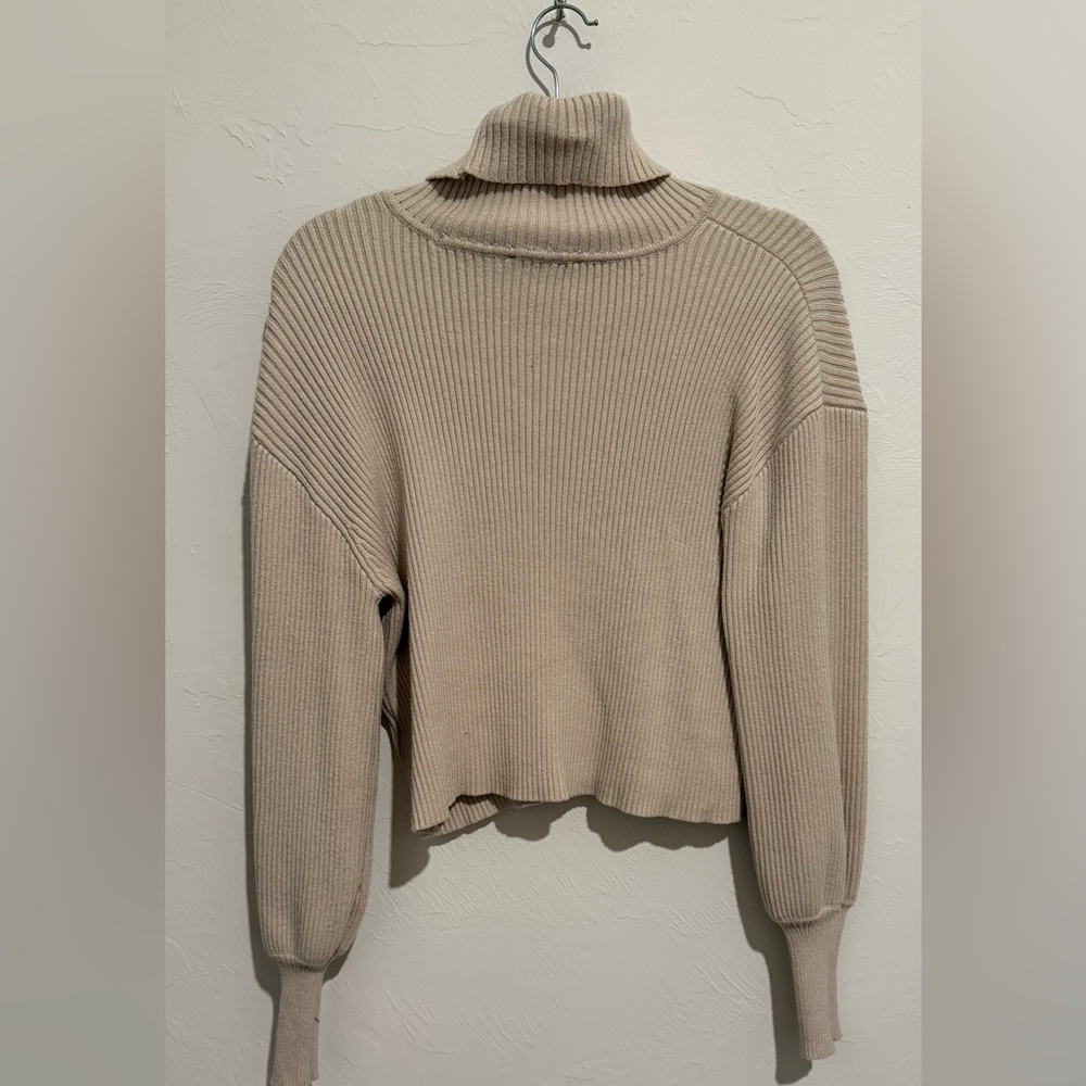 Cropped Express Cream Ribbed Knit Sweater - Picture 2 of 8